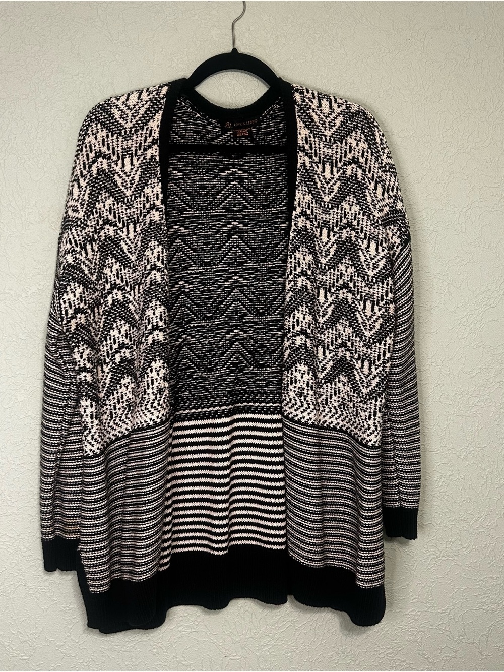 Love & Legend Black Cream Geometric Knit Cardigan Size 3X